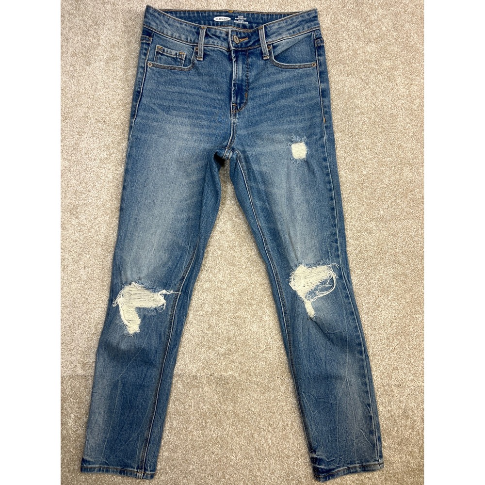 Old Navy Women's Power Slim Straight High Rise Jeans Blue Distressed Size 2